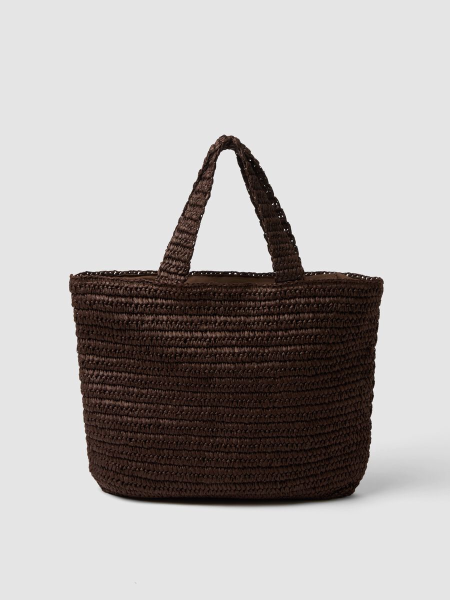 Brown woven paper fabric bag with internal pocket_0