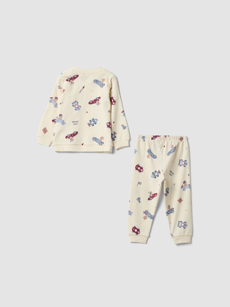 Pyjama blanc en coton bio avec imprim&eacute; petites voitures pour b&eacute;b&eacute; et enfant_1