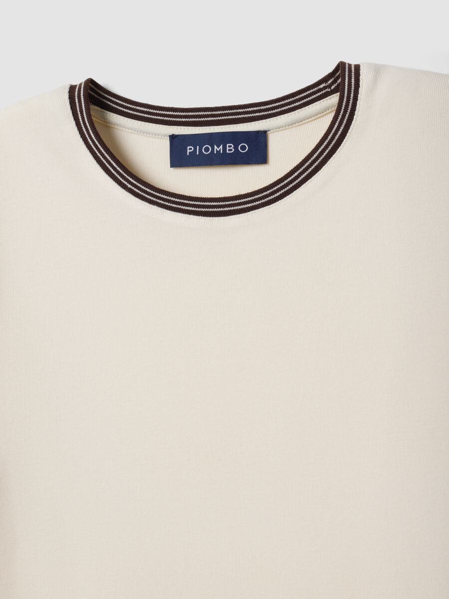 Beige stretch viscose crew-neck T-shirt_1