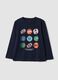 T-shirt blu in puro cotone organico con stampa college_0