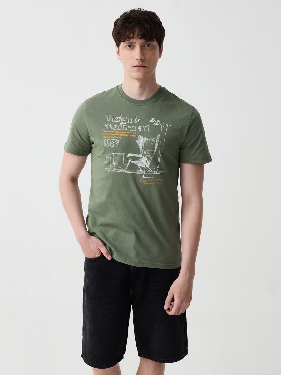 Cotton T-shirt with design print_0