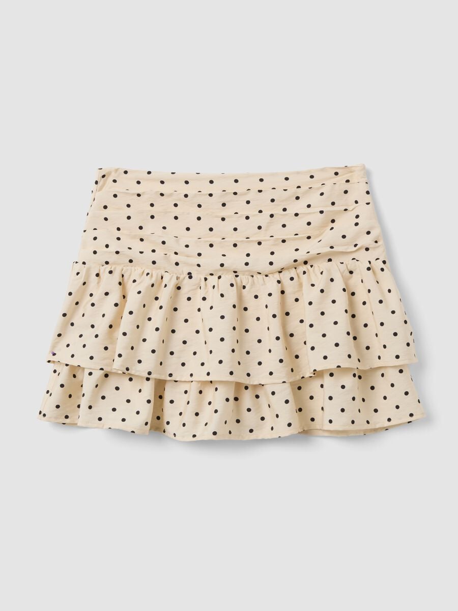Beige viscose-blend polka dot skirt with tiered ruffles_4