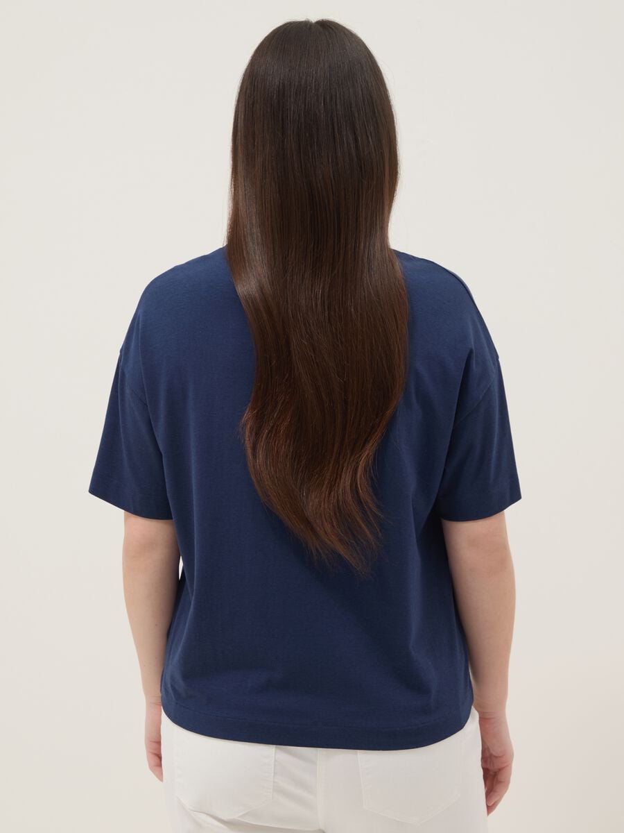 Blue short-sleeved T-shirt in stretch cotton and modal_3