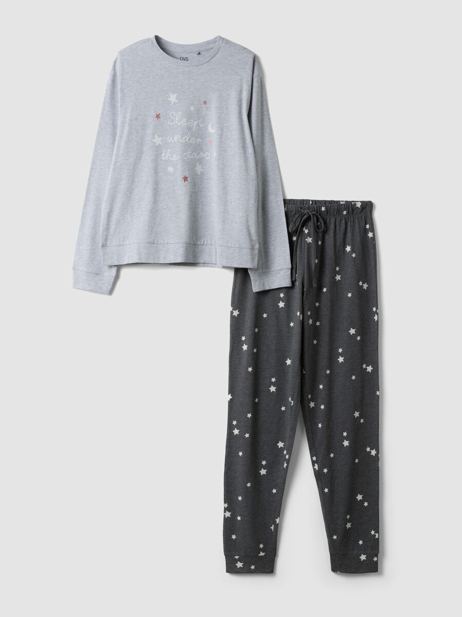 Grey pyjamas in organic cotton and viscose blend with crew neck_4