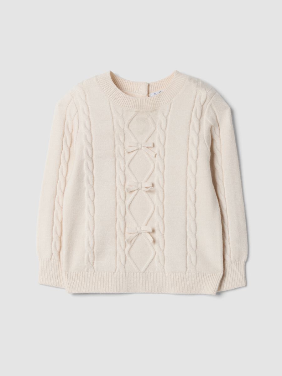 Beige viscose-blend jumper with textured crew neck_0