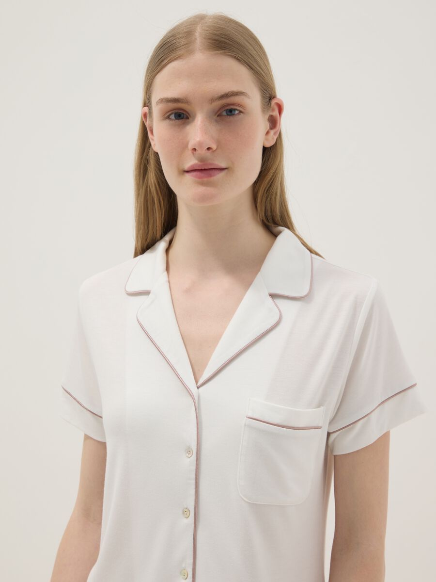 Regular fit white stretch viscose blend pyjama top_0