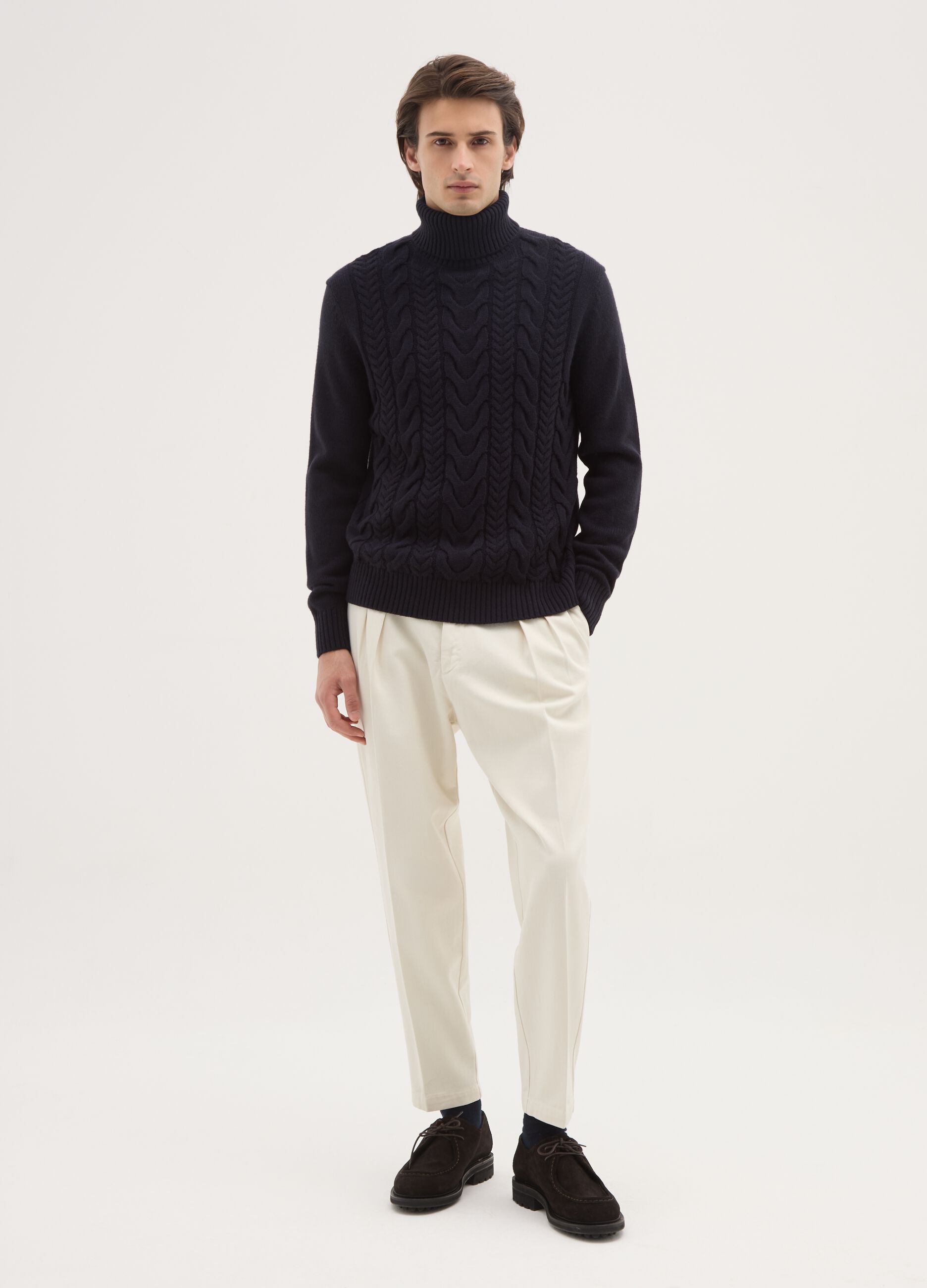 Beige chino trousers in pure cotton regular fit