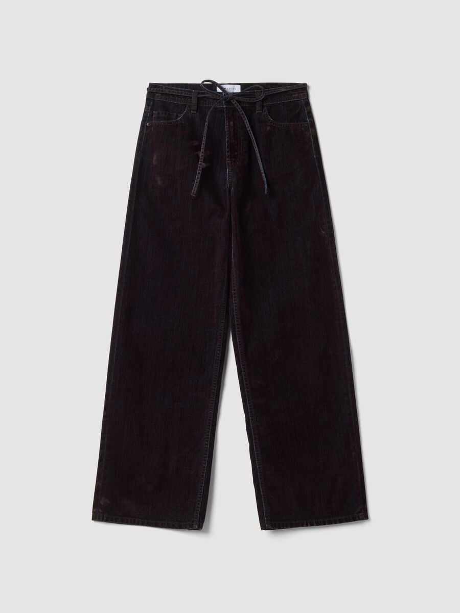 Wide-Leg-Jeans aus reiner Baumwolle in Blau und Braun_0