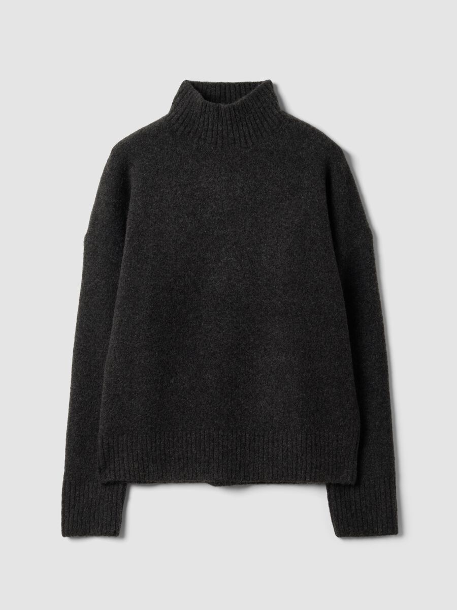 Anthracite grey stretch wool jumper with stand-up collar_4