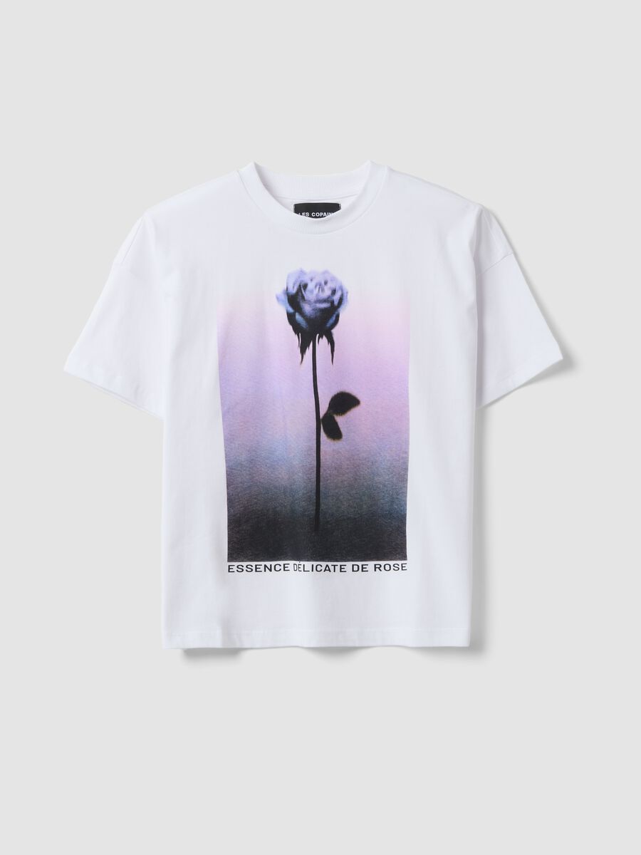 Wei&szlig;es T-Shirt aus reiner Baumwolle mit Blumenprint, Regular Fit_0