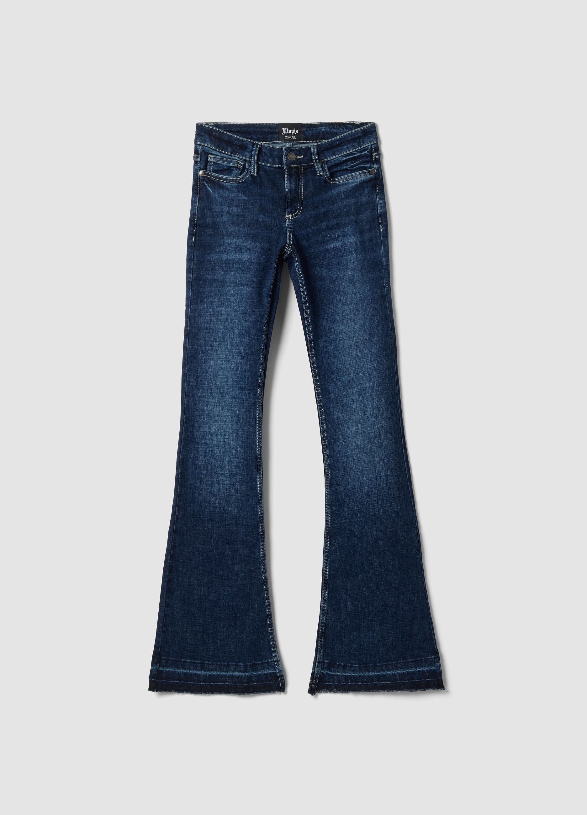 Slim Flare Dark Blue Washed Denim Jeans