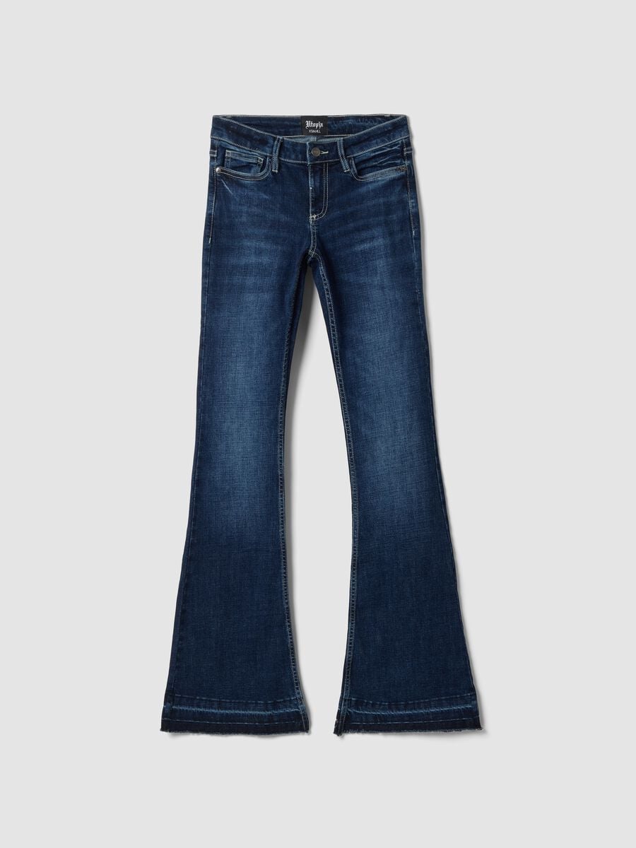 Slim Flare Dark Blue Washed Denim Jeans_1