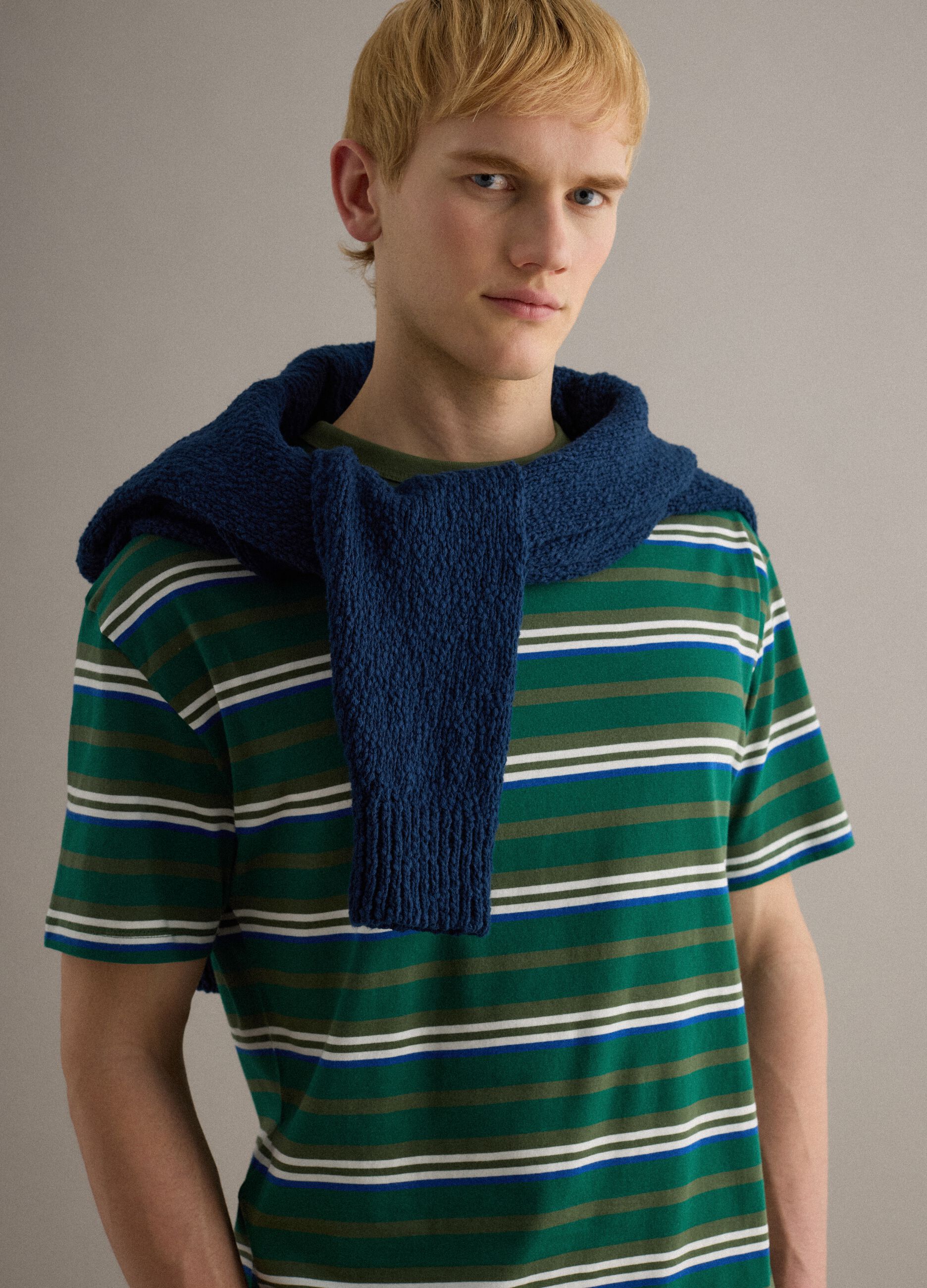 Pure Cotton Multicolour Striped T-shirt Regular Fit