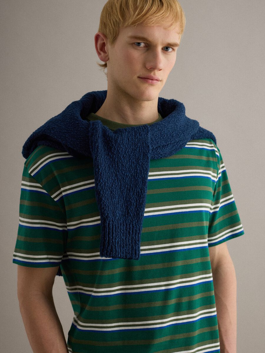 Pure Cotton Multicolour Striped T-shirt Regular Fit_0