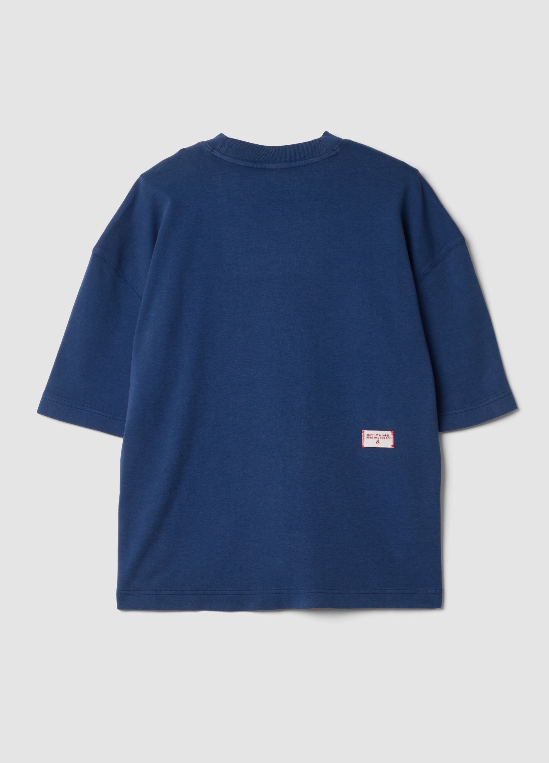 T-shirt blu girocollo in puro cotone boxy fit