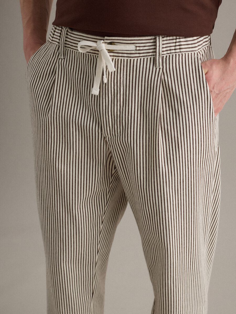 Multicolour striped stretch cotton regular fit trousers_2