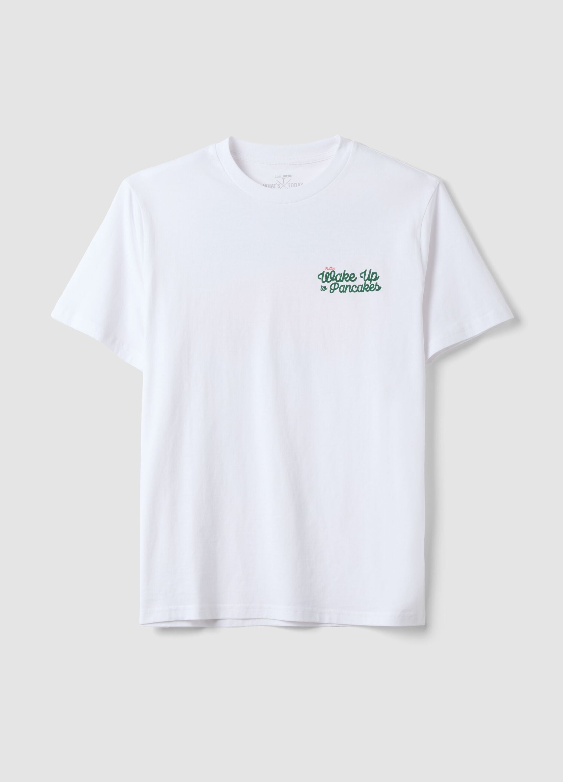White pure cotton jersey T-shirt with print, regular fit