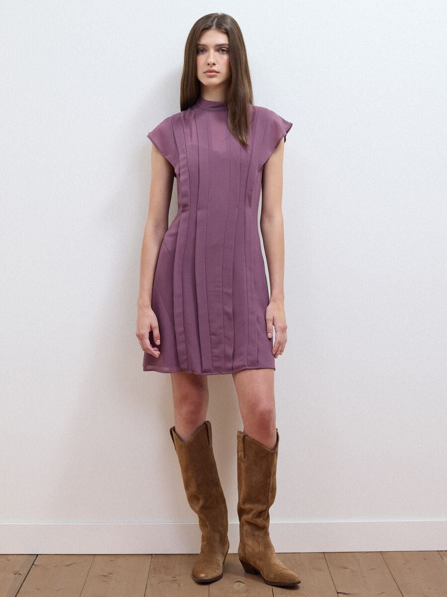 Purple relaxed-fit dress with short ruffle sleeves_1