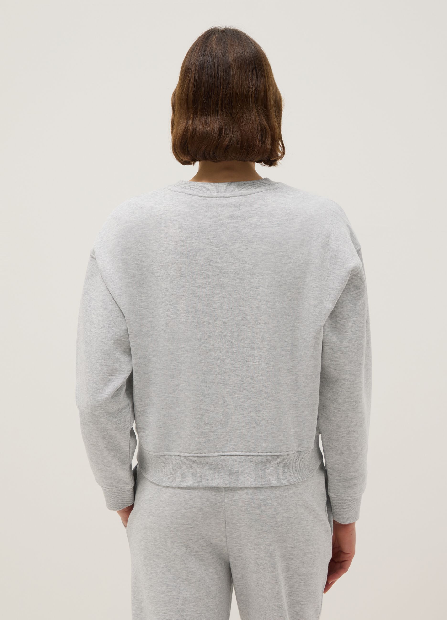 Brown cotton blend regular fit sweatshirt with crew neck