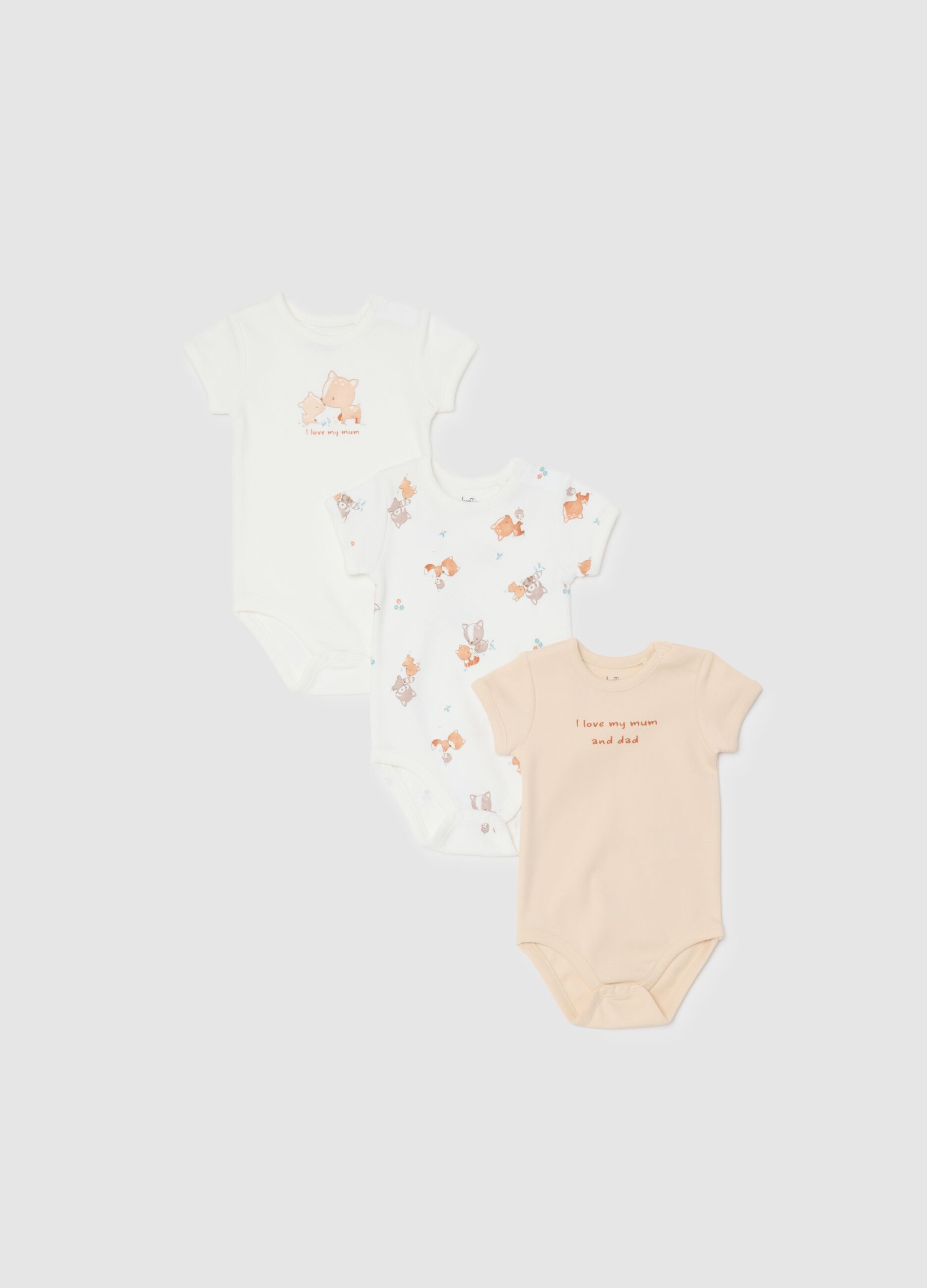 Multi-coloured pure cotton unisex baby bodysuit tripack set