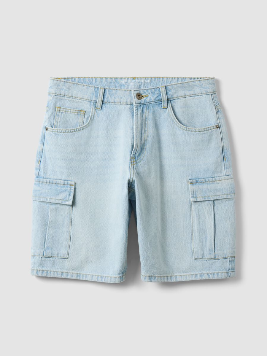 Regular fit azure denim pure cotton Bermuda shorts_5