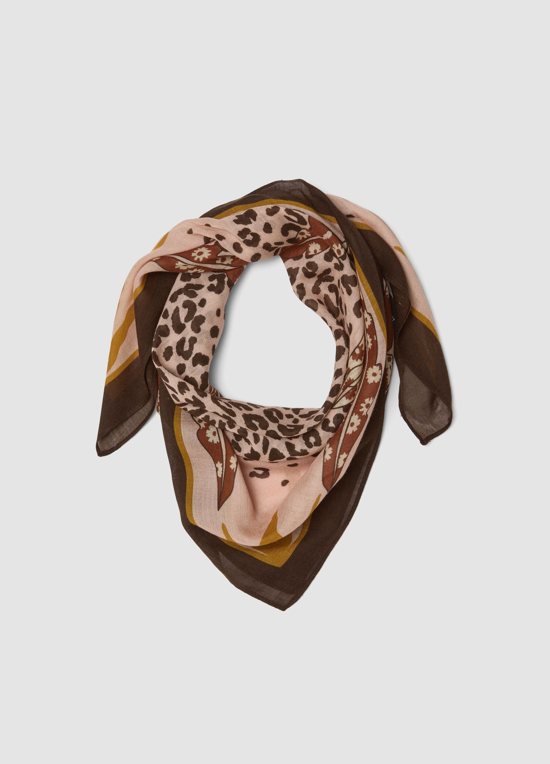 Foulard marrone in misto viscosa e lana con fantasia