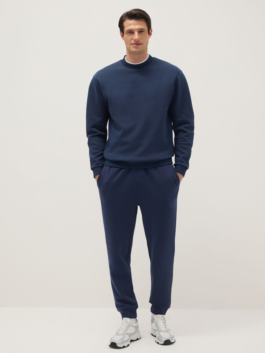 Regular fit blue cotton-blend crewneck sweatshirt_0
