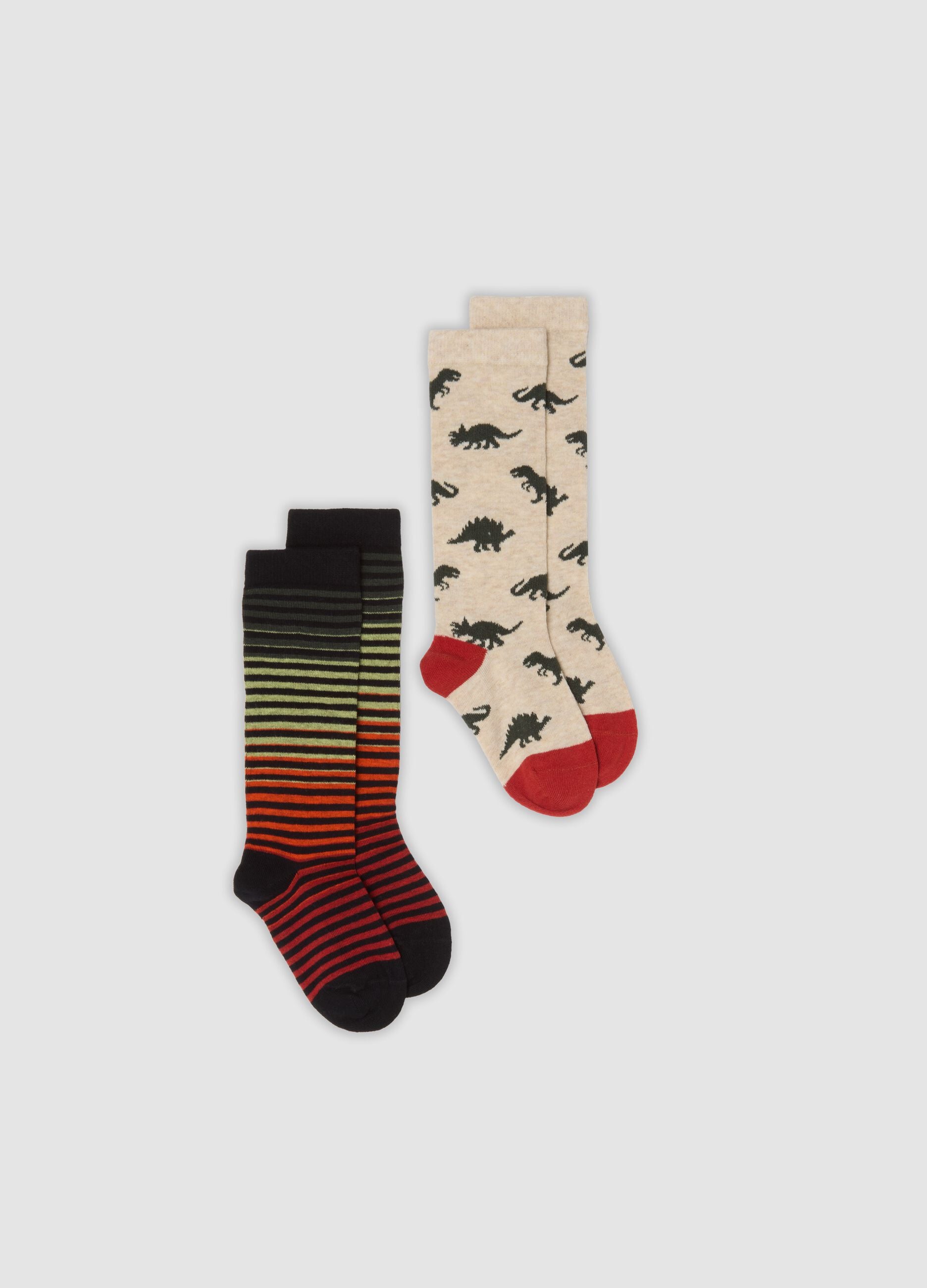 2er-Pack lange Socken in Braun und Gr&uuml;n aus elastischer Bio-Baumwolle