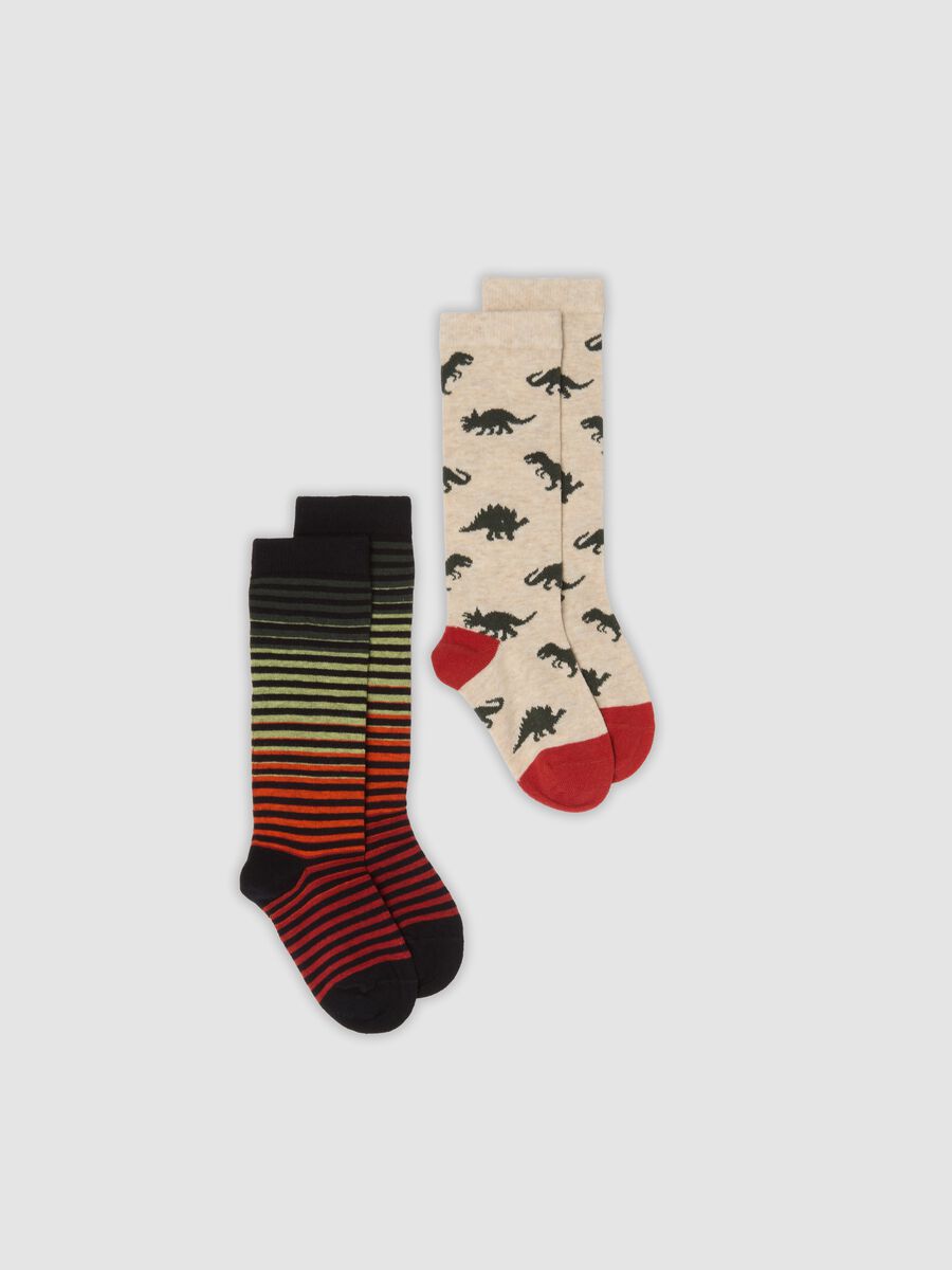 2-pack of brown and green long socks in stretchy organic cotton_0