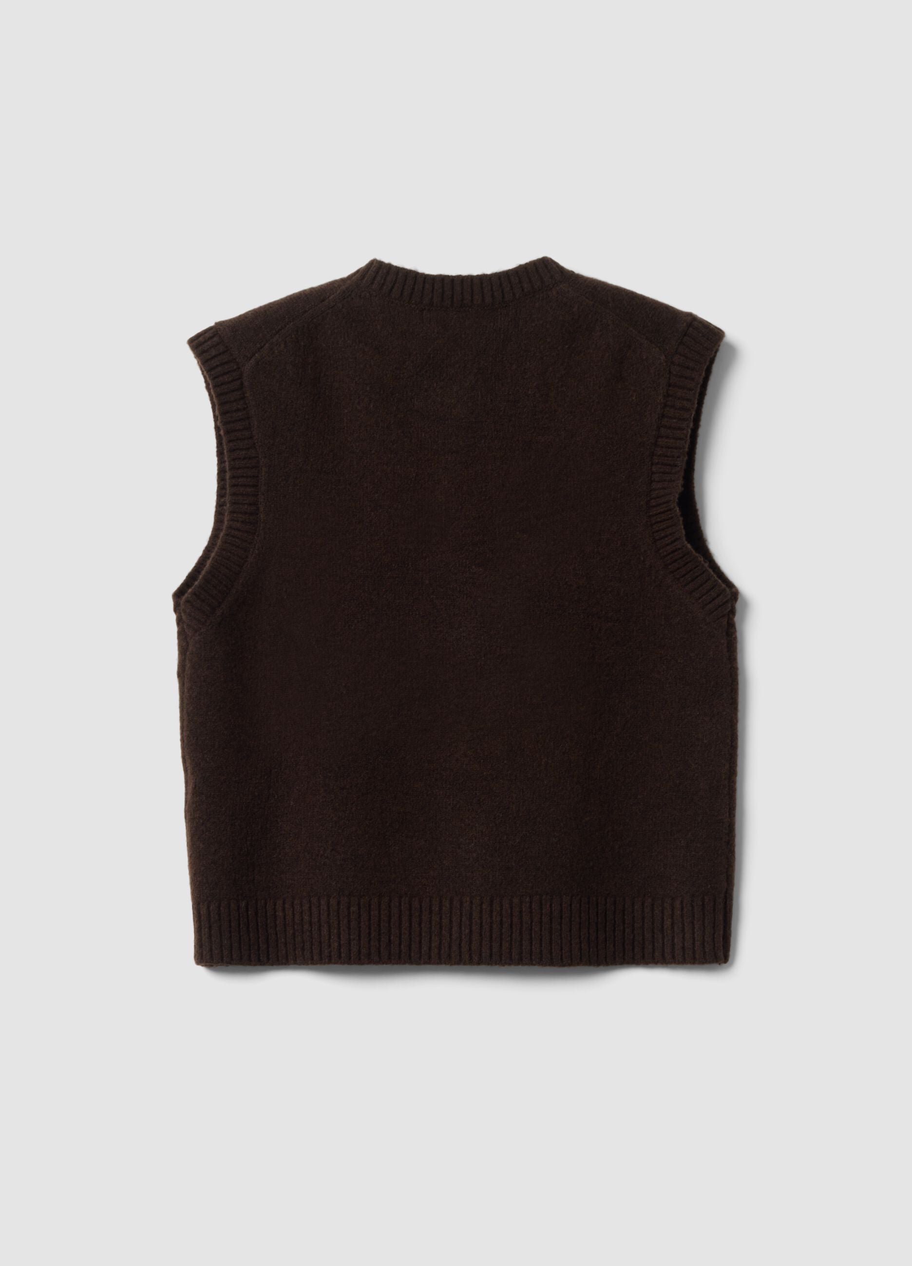 Gilet marrone in lana elasticizzata a girocollo