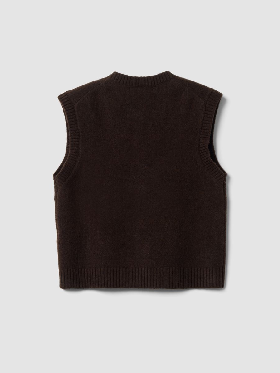 Gilet marrone in lana elasticizzata a girocollo_6