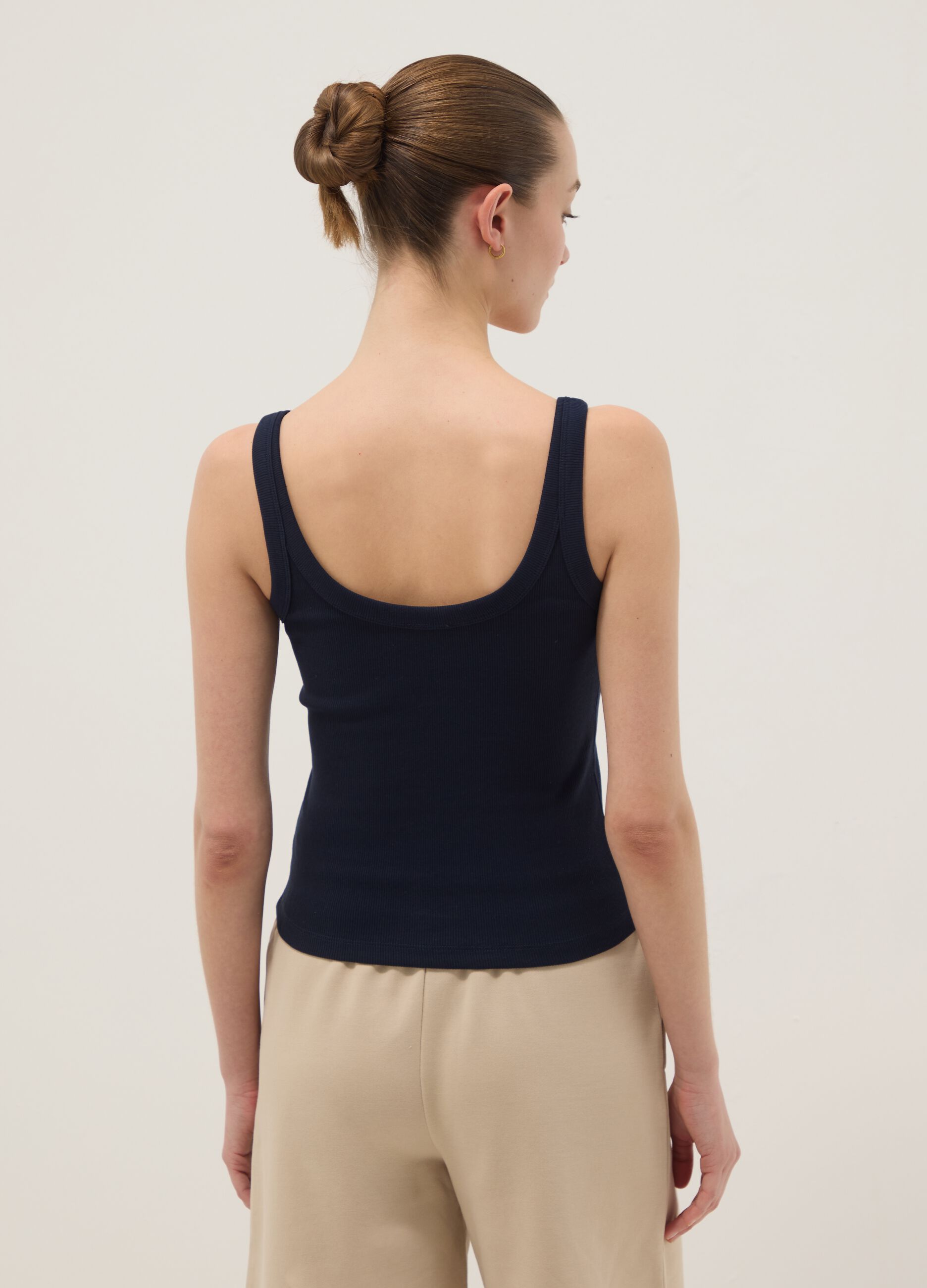 Blue fitted stretch-cotton vest top