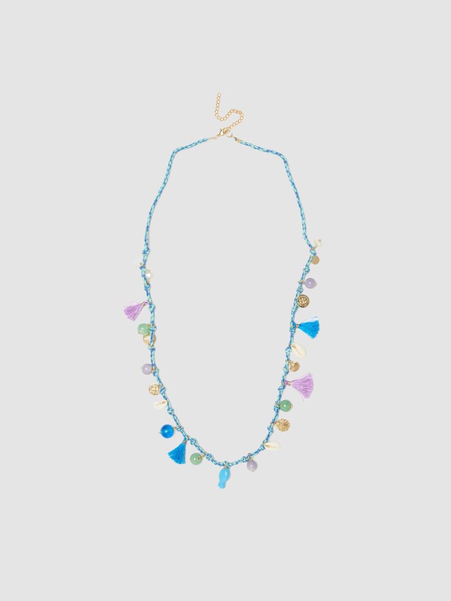 Multicoloured rope necklace with decorative charms_0