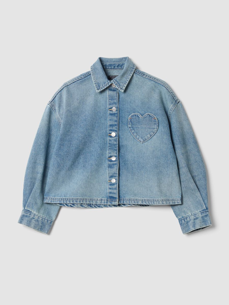 Blue cotton-viscose blend denim shirt with heart pocket, regular fit_3