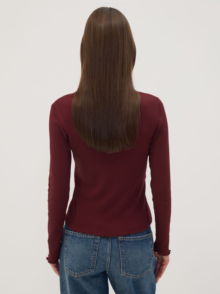 Burgundy pure cotton long-sleeve crew-neck T-shirt, regular fit_3