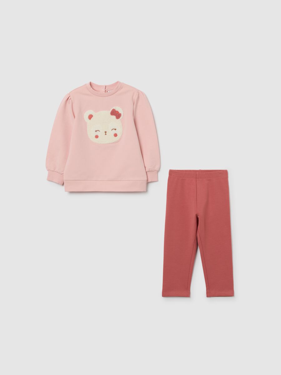 Girl's pink cotton sweatshirt and leggings set regular fit_0