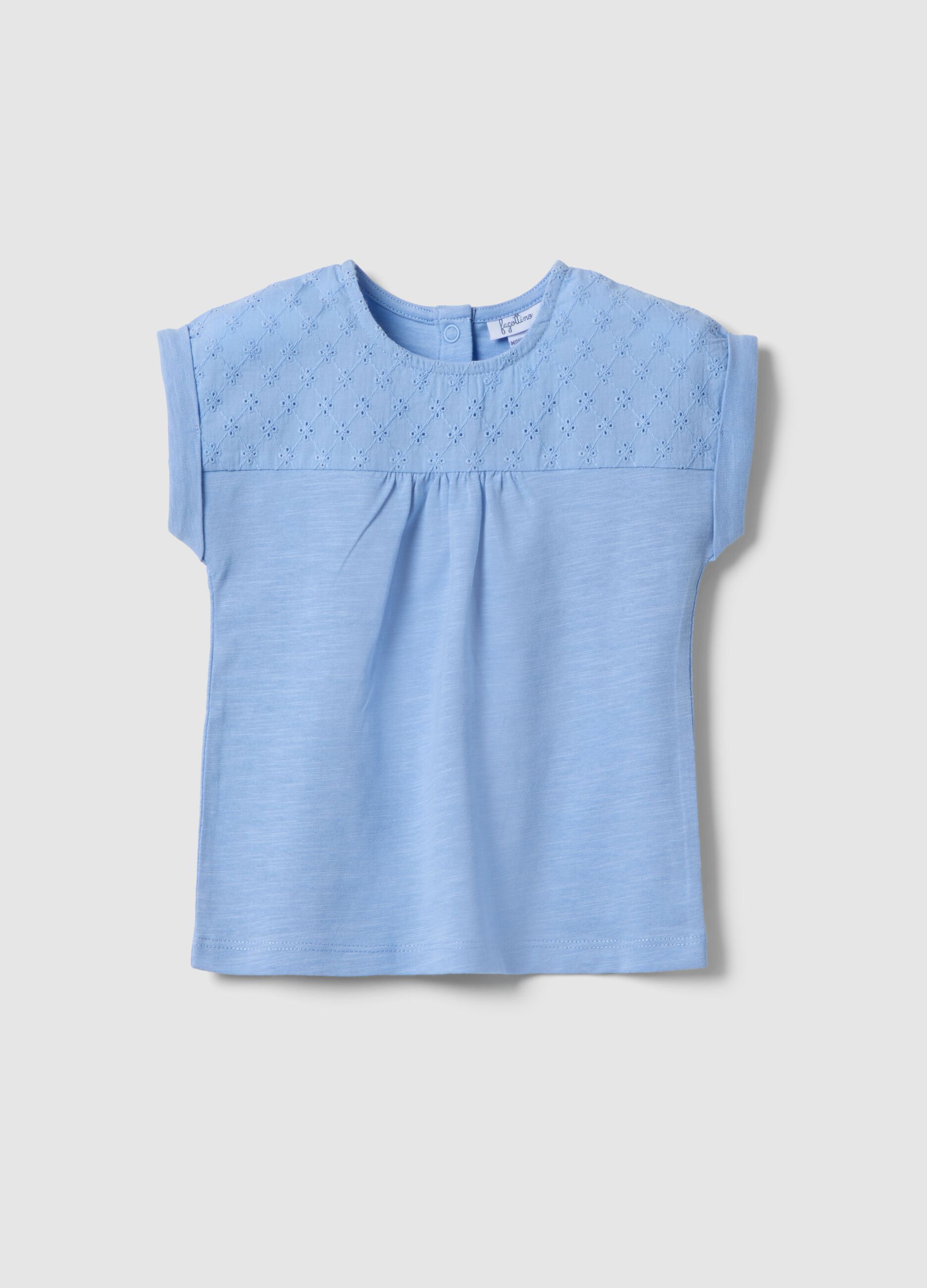 T-shirt in puro cotone azzurra da bimba regular fit con ricami