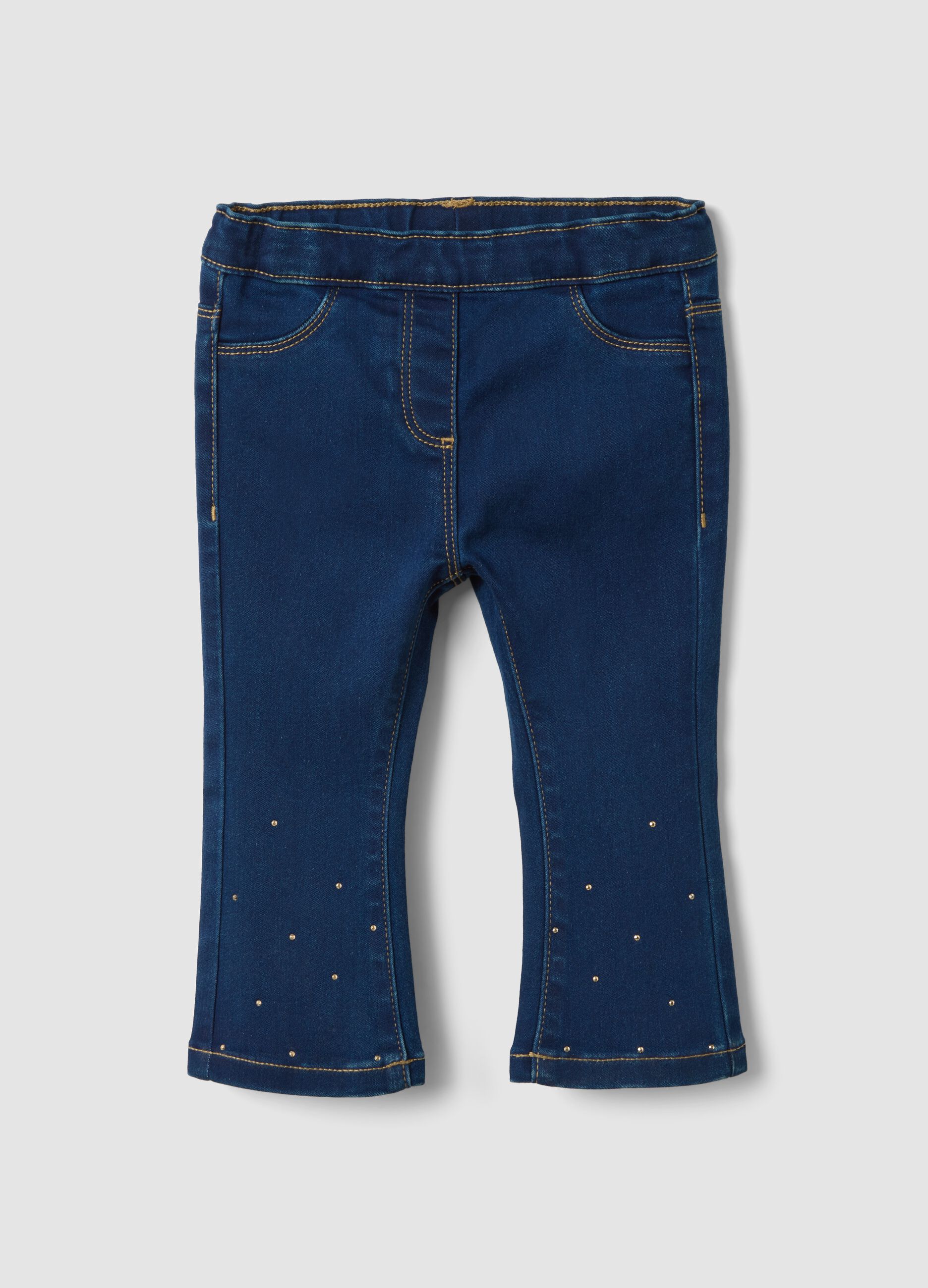 Jeggings blu in cotone elasticizzato flare fit con brillantini per bimba