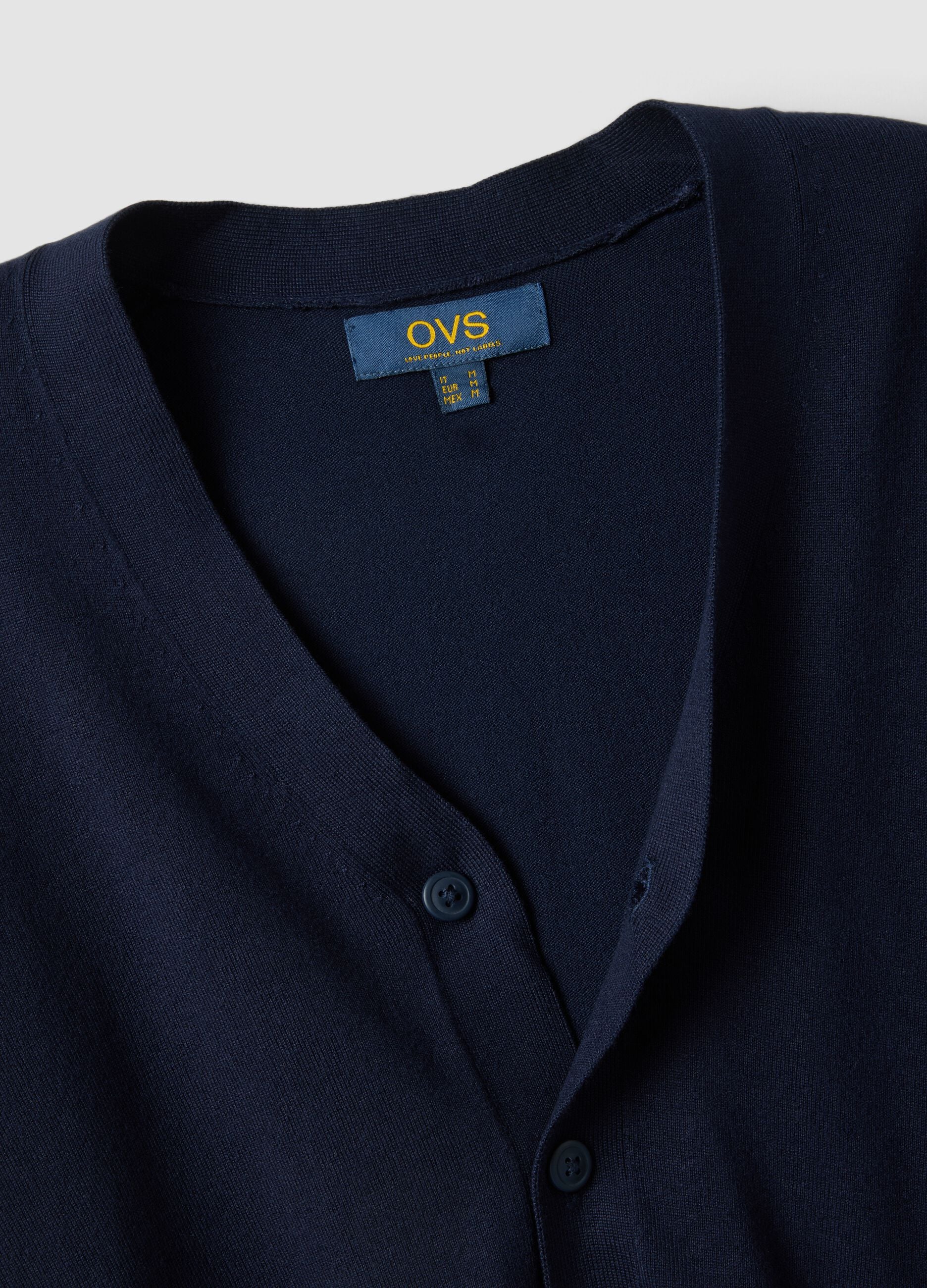 C&aacute;rdigan azul en mezcla de viscosa con cuello pico, corte regular