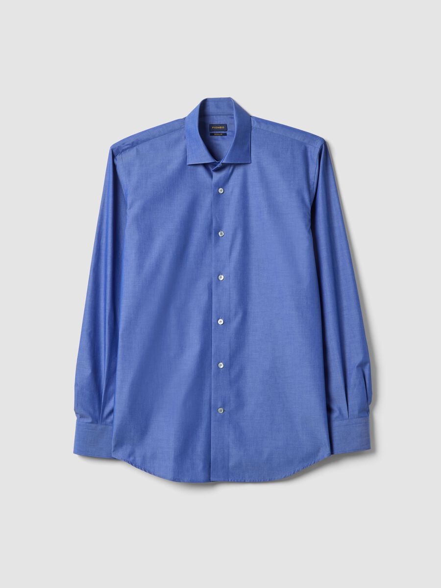 Long-sleeved blue cotton shirt, regular fit_4