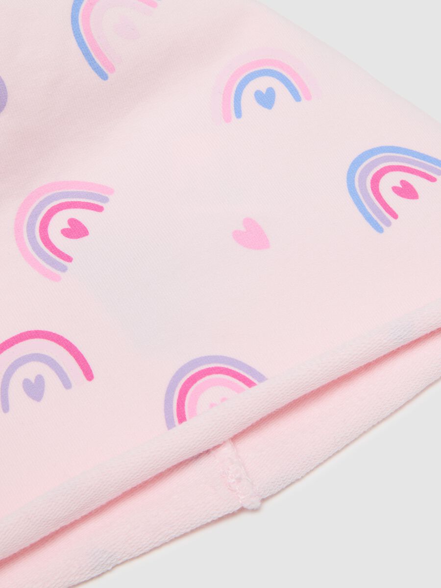 Pink Stretch Cotton Beanie with Rainbows for Girls_2