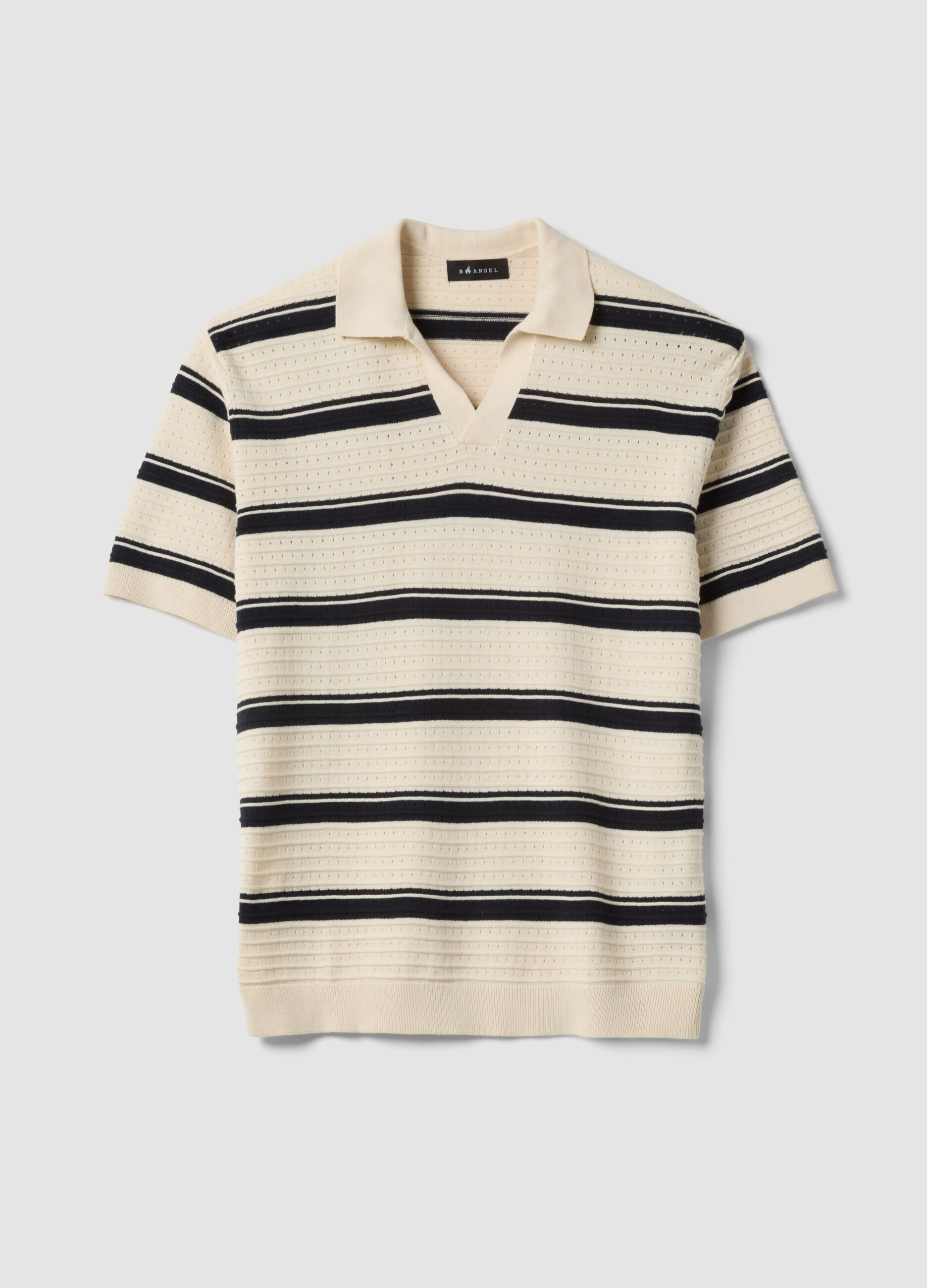 Beige gestreiftes Poloshirt aus reiner Baumwolle mit klassischem Kragen, Oversize-Fit
