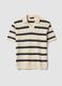 Beige gestreiftes Poloshirt aus reiner Baumwolle mit klassischem Kragen, Oversize-Fit_4
