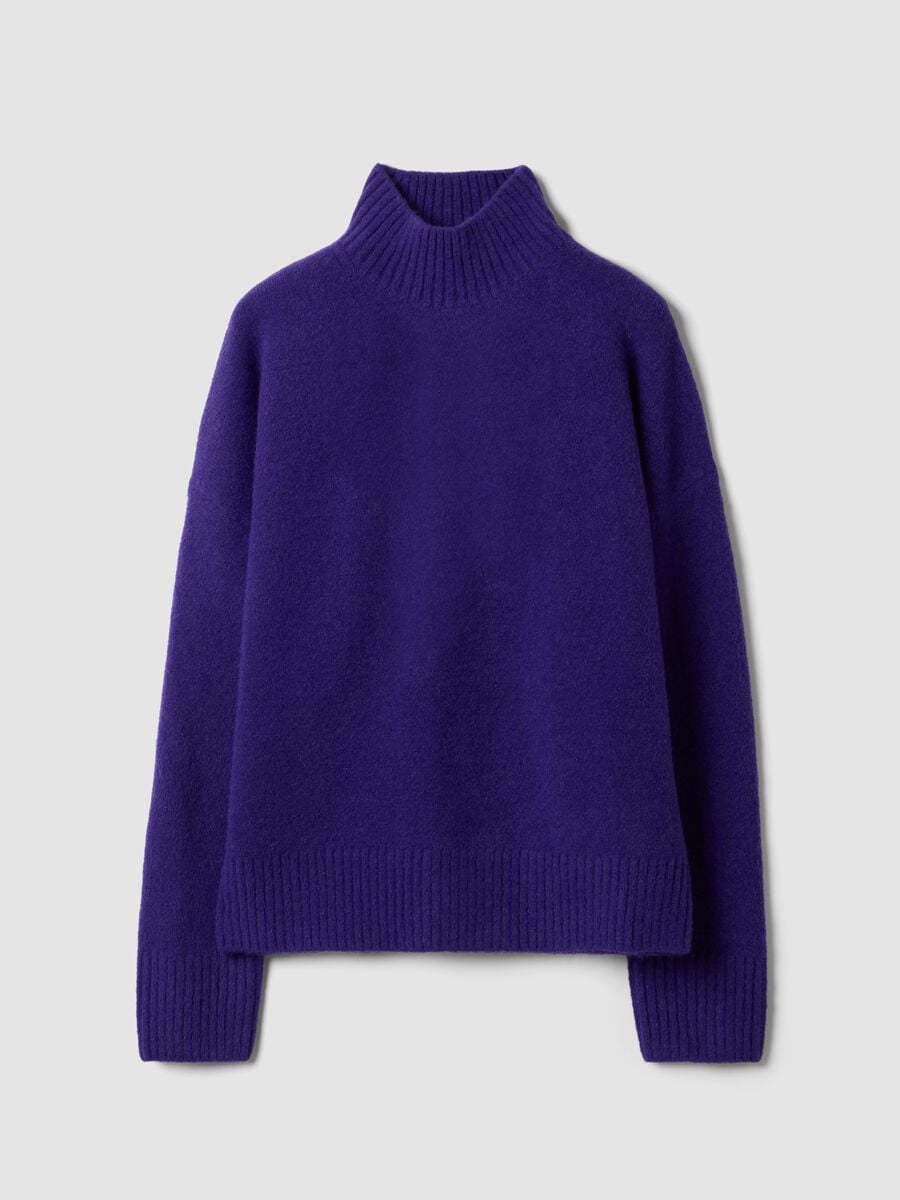 Maglia blu in lana elasticizzata con collo rialzato_0