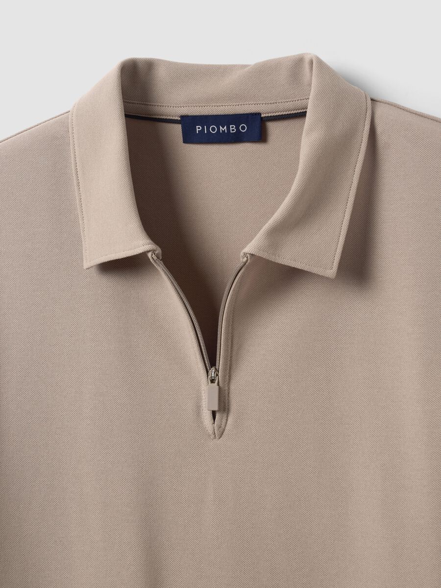 Grey stretch cotton-blend piqu&eacute; polo shirt, Easy Dry, regular fit_1