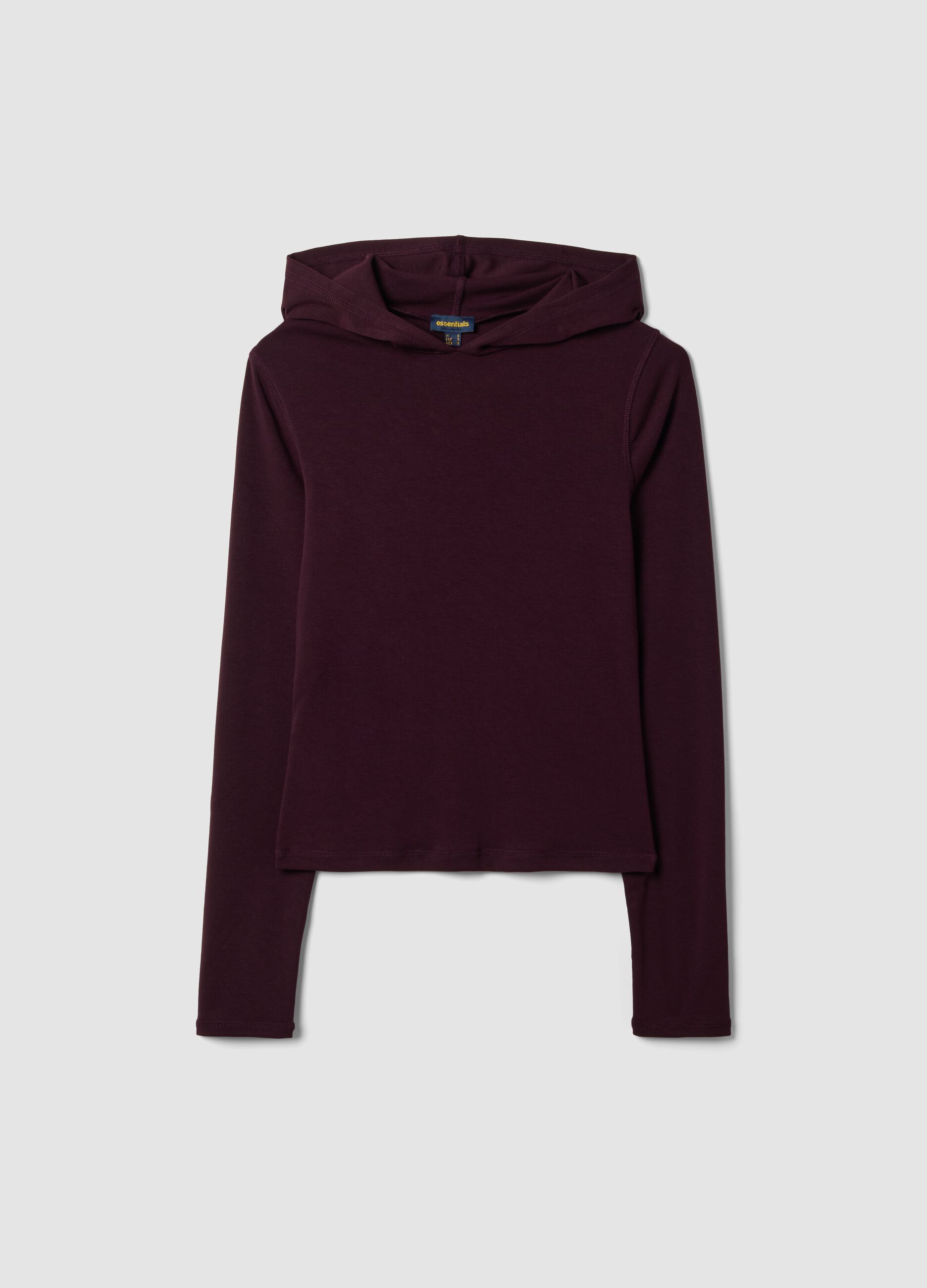 Violettes Crewneck-Top aus Stretch-Viskose mit Kapuze