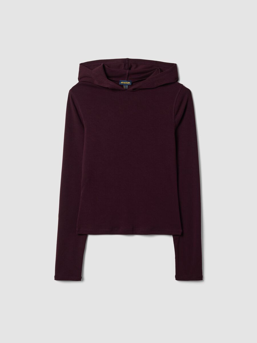 Violettes Crewneck-Top aus Stretch-Viskose mit Kapuze_0