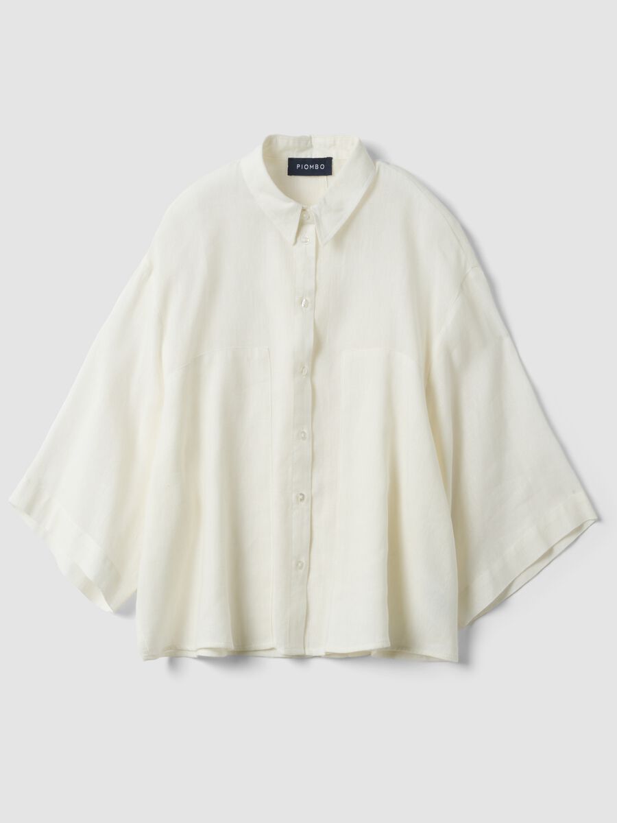 White oversized fit linen blend shirt_4