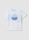 White short-sleeved pure cotton T-shirt with little boat motif_0