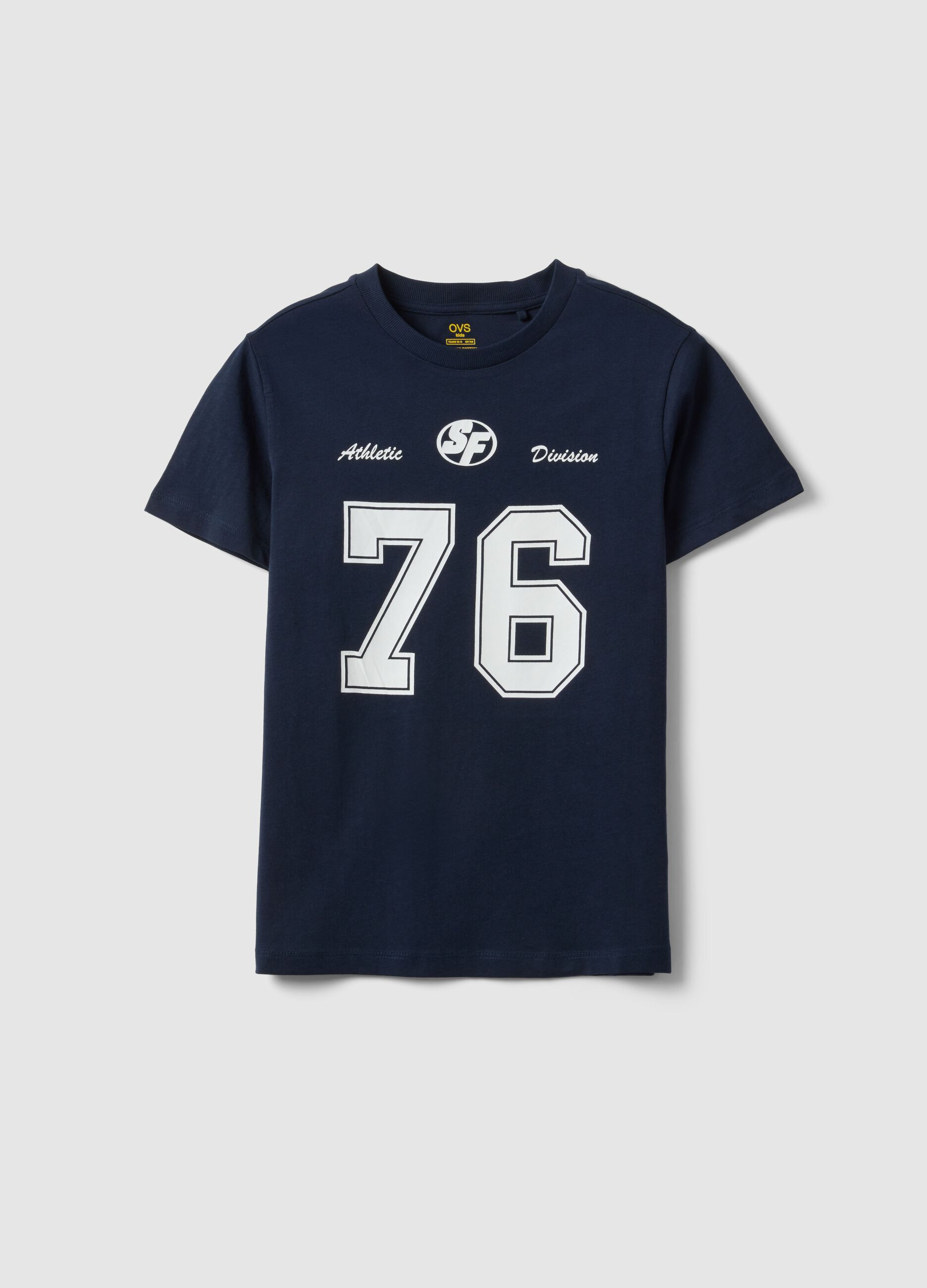 Boys&rsquo; blue pure cotton regular-fit T-shirt with print